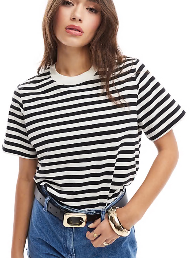 & Other Stories Striped T-Shirt Size 4 Black And White